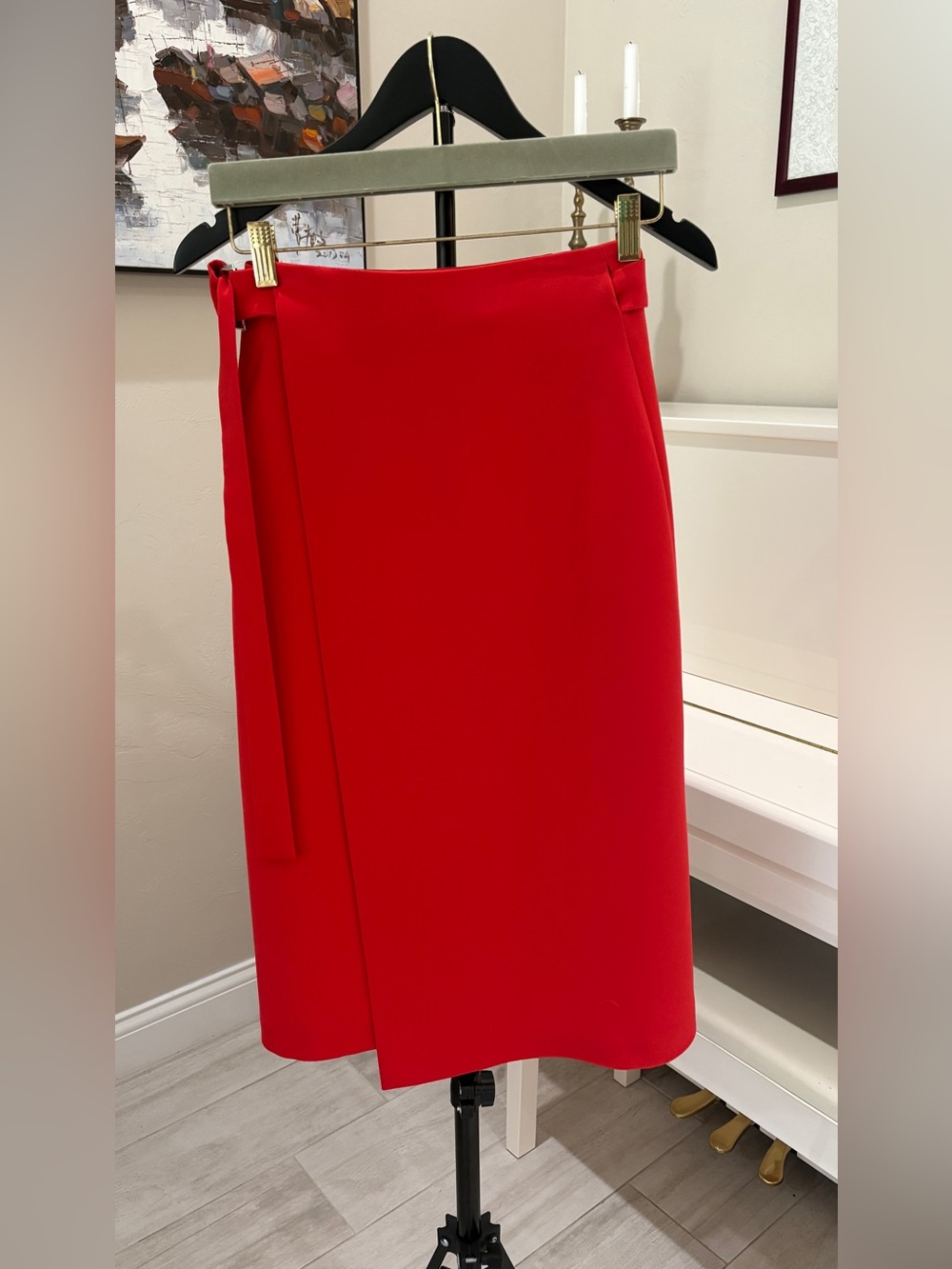 PINKO wrap-effect wrap-front, asymmetric overlay panel, midi length skirt